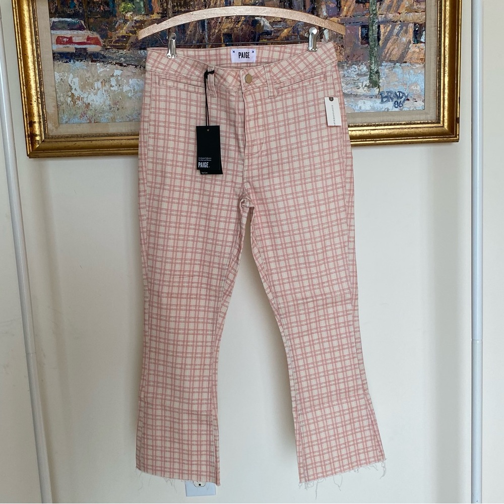Paige Micro Reef Plaid Colette Crop Flare Raw Hem Jeans